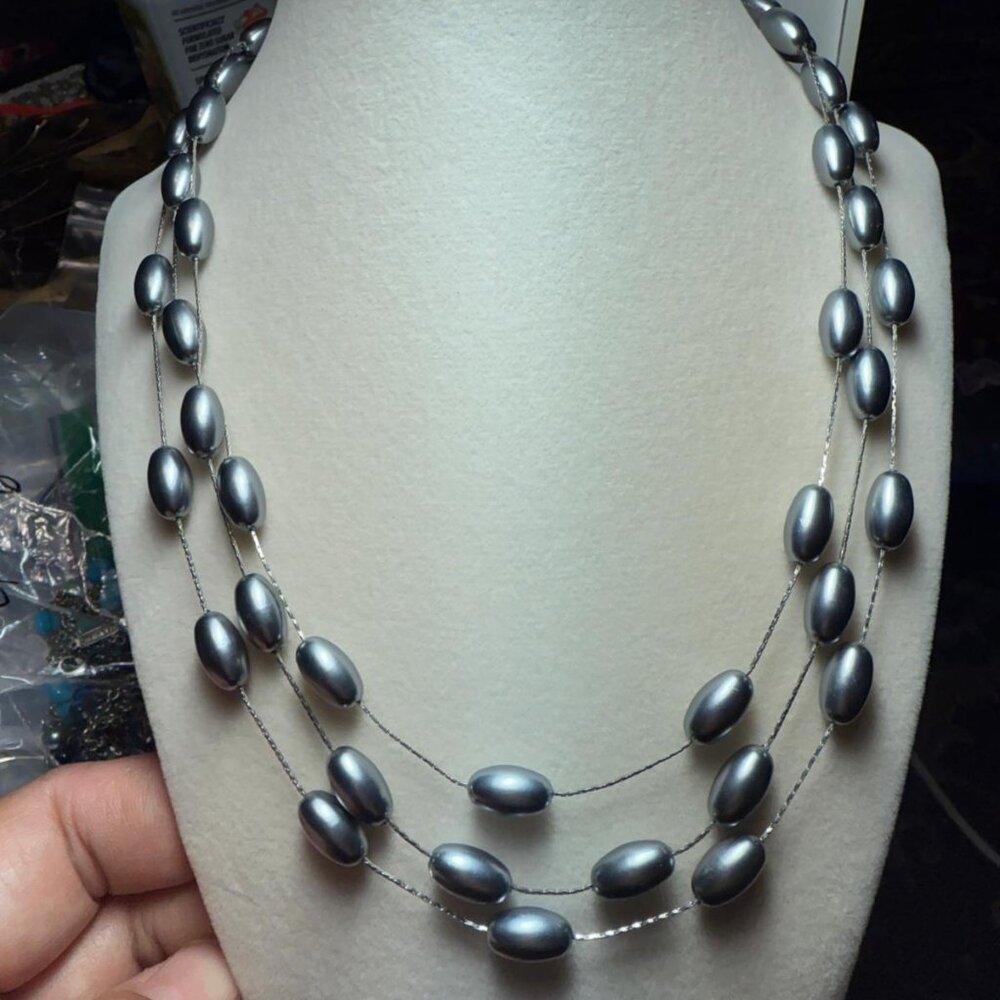 Monet Silver Tone and Faux Grey Teardrop Pearl Necklace